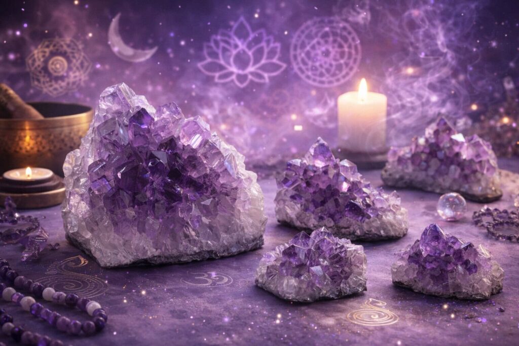 pierre amethyste chakra couronne lithotherapie spiritualite meditation apaisement
