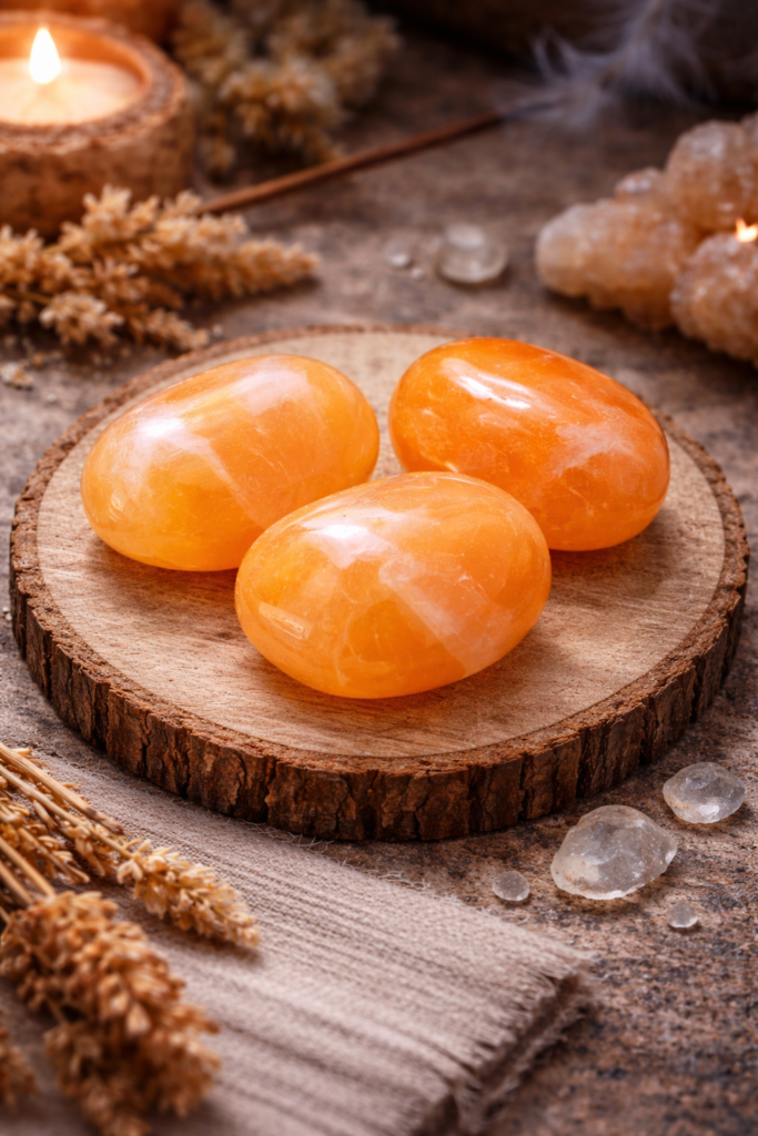 Calcite orange naturelle pour le chakra sacré, pierre énergisante liée à la créativité et aux émotions