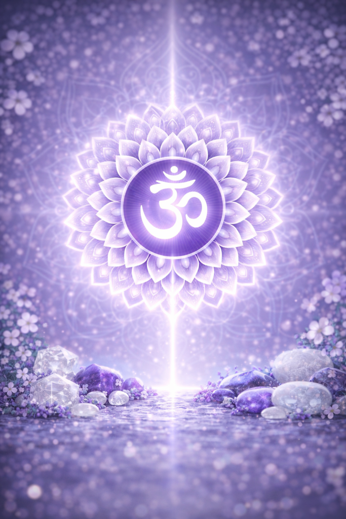 pierre chakra couronne lithotherapie cristal de roche selenite amethyste spiritualite conscience