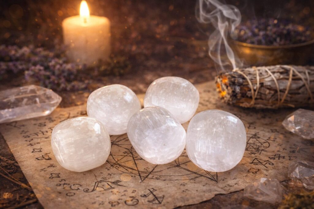 pierre selenite chakra couronne lithotherapie purification energie apaisement